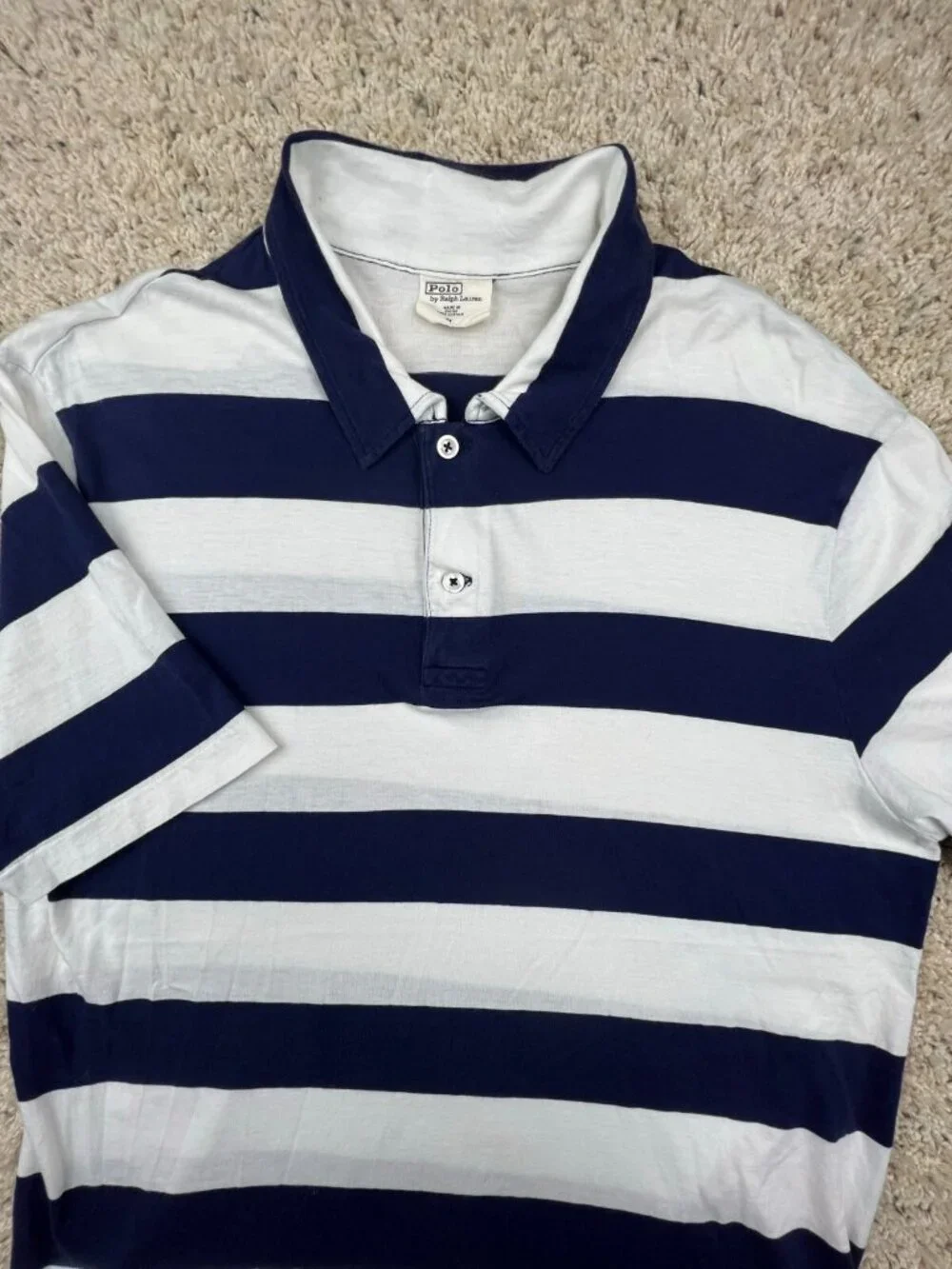 Polo Ralph Lauren Polo Shirt THIN LIGHTWEIGHT LONG White Blue Striped Medium